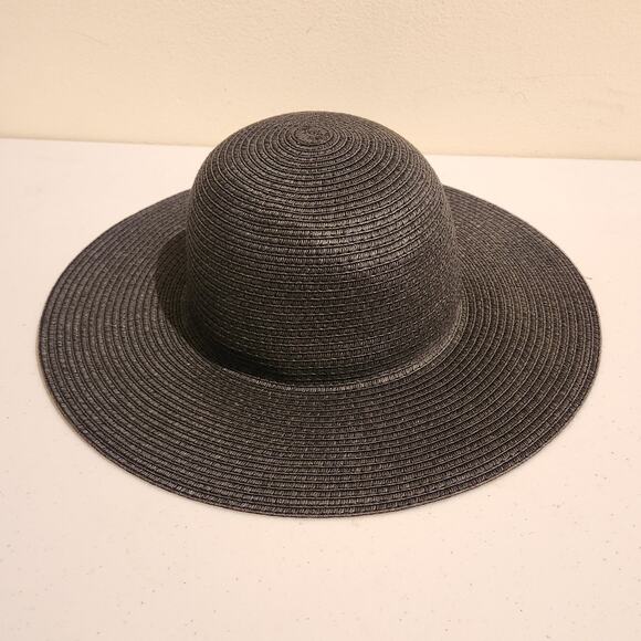 J.Crew Black Packable Wide Brim Straw Hat Sz M/L Vacation Resortwear Beach Trip - Picture 1 of 6